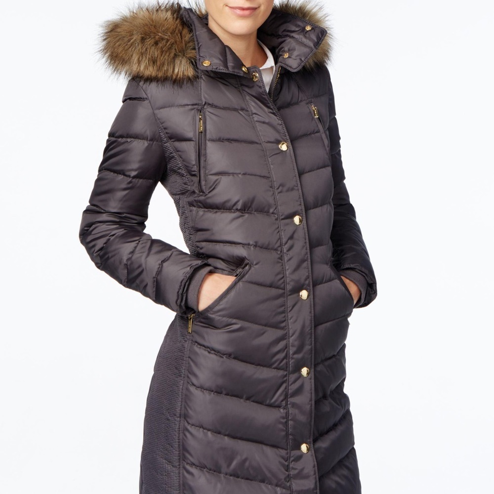 Michael Kors Hooded Faux Fur Down Puffer Coat
